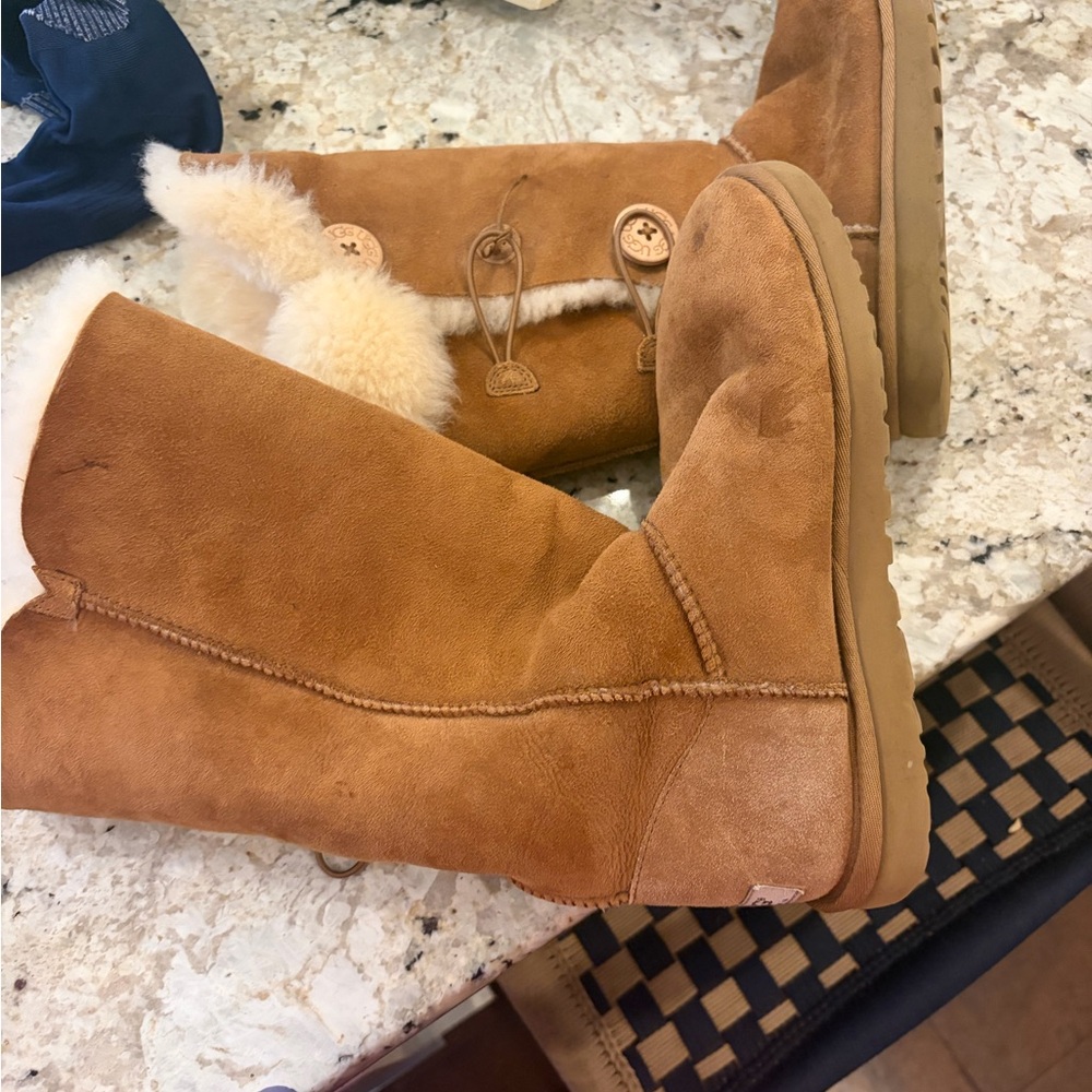 UGG Chestnut Suede Button-Detail Tall Winter Boots